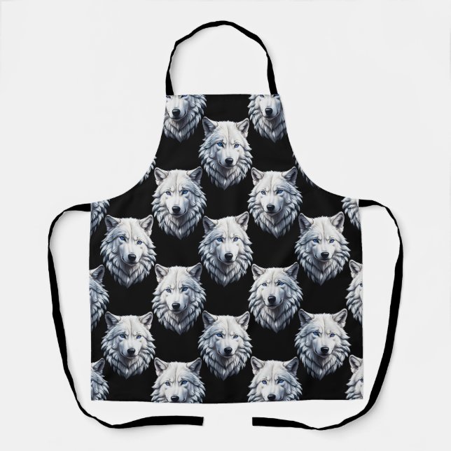 White Wolf Head Pattern Design  Apron (Front)