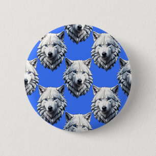 White Wolf Head Pattern Design Blue 6 Cm Round Badge