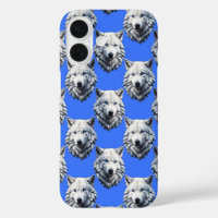 White Wolf Head Pattern Design Blue