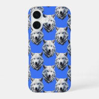White Wolf Head Pattern Design Blue