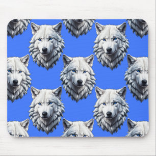 White Wolf Head Pattern Design Blue Mouse Mat
