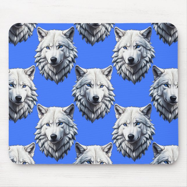 White Wolf Head Pattern Design Blue  Mouse Mat (Front)