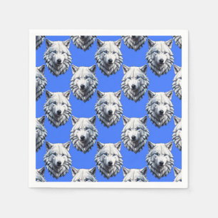 White Wolf Head Pattern Design Blue Napkin