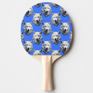 White Wolf Head Pattern Design Blue Ping Pong Paddle