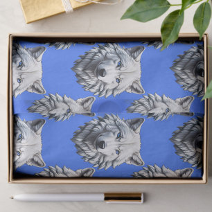 White Wolf Head Pattern Design Blue  Tissue Paper