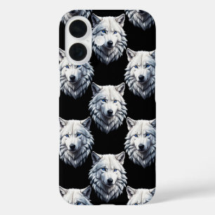 White Wolf Head Pattern Design iPhone 16 Case