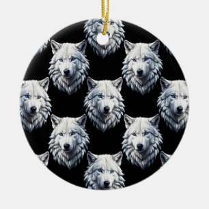 White Wolf Head Pattern Design Ceramic Tree Decoration