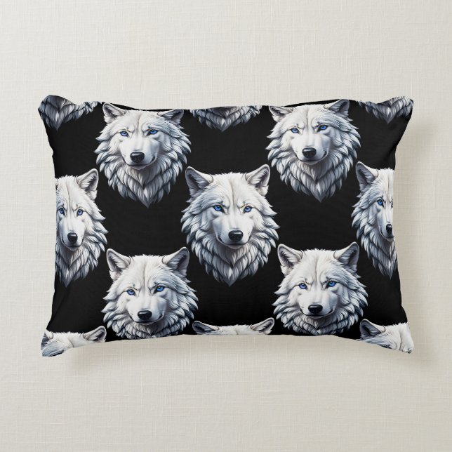 White Wolf Head Pattern Design  Decorative Cushion (Front)