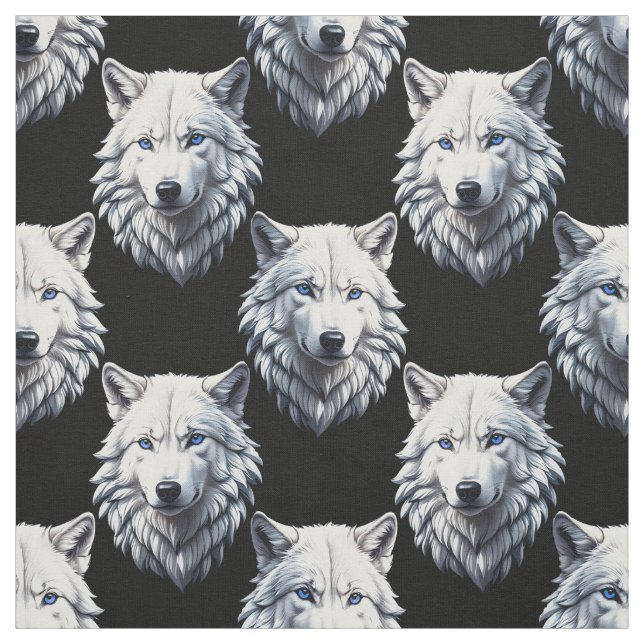 White Wolf Head Pattern Design  Fabric (Swatch)