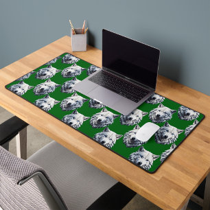 White Wolf Head Pattern Design Green Desk Mat