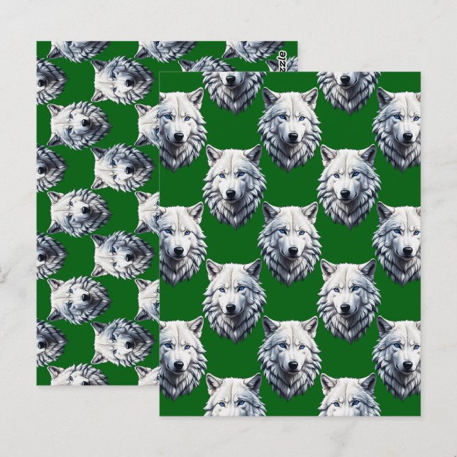 White Wolf Head Pattern Design Green  Postcard (Front/Back)