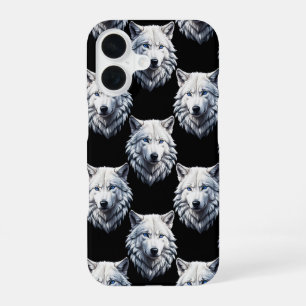 White Wolf Head Pattern Design iPhone 16 Case