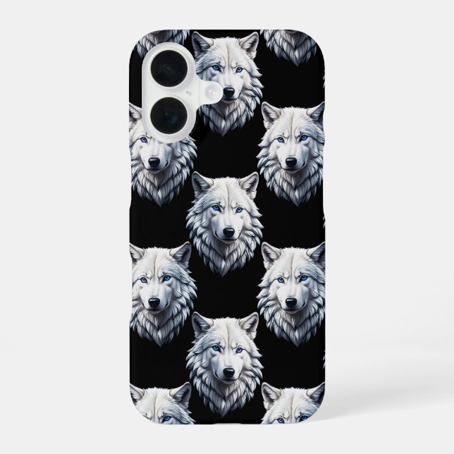 White Wolf Head Pattern Design  iPhone 16 Case (Back)