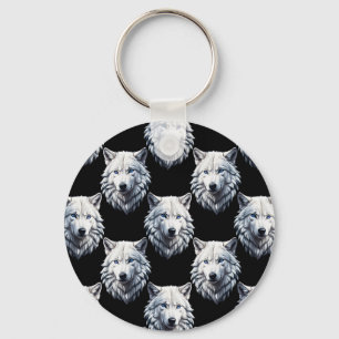 White Wolf Head Pattern Design Key Ring