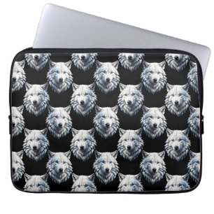 White Wolf Head Pattern Design Laptop Sleeve
