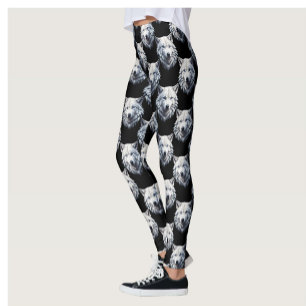 White Wolf Head Pattern Design  Leggings