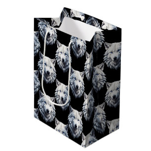 White Wolf Head Pattern Design  Medium Gift Bag