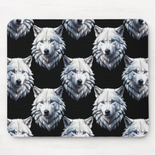 White Wolf Head Pattern Design Mouse Mat
