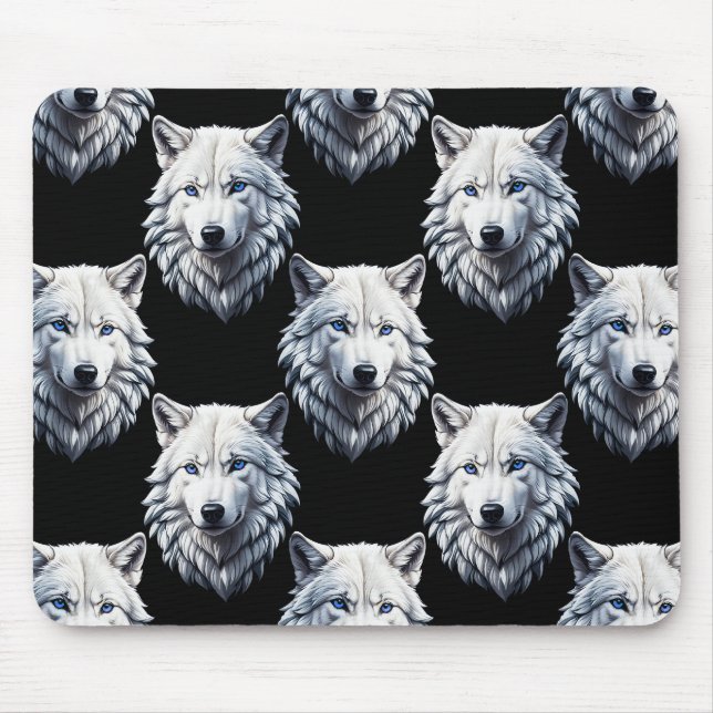White Wolf Head Pattern Design  Mouse Mat (Front)