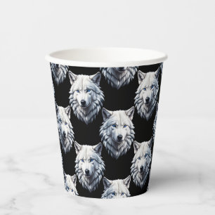 White Wolf Head Pattern Design  Paper Cups