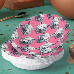 White Wolf Head Pattern Design Pink Paper Plate