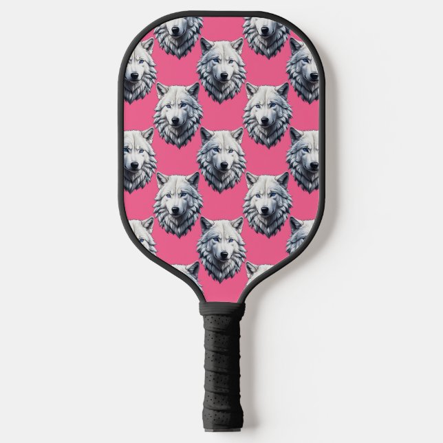 White Wolf Head Pattern Design Pink  Pickleball Paddle (Front)