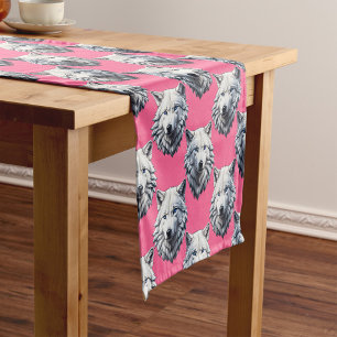 White Wolf Head Pattern Design Pink  Short Table Runner