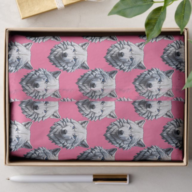 White Wolf Head Pattern Design Pink  Tissue Paper (Creator Uploaded)