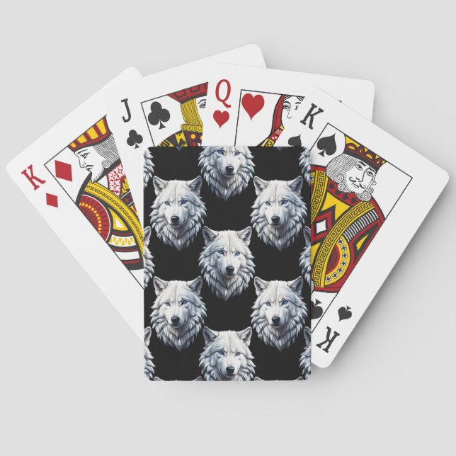 White Wolf Head Pattern Design  Playing Cards (Back)