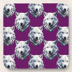 White Wolf Head Pattern Design Purple Coaster