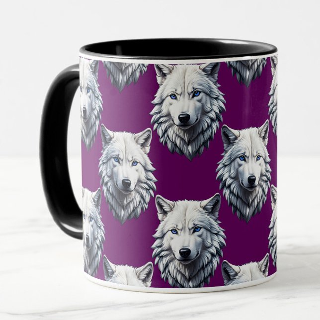 White Wolf Head Pattern Design Purple  Mug (Creator Uploaded)