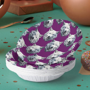 White Wolf Head Pattern Design Purple Paper Plate