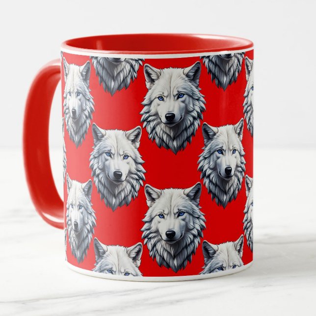 White Wolf Head Pattern Design - Red  Mug (Creator Uploaded)
