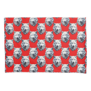 White Wolf Head Pattern Design - Red  Pillowcase