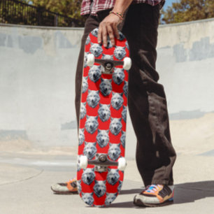 White Wolf Head Pattern Design - Red  Skateboard