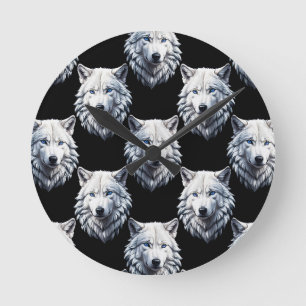 White Wolf Head Pattern Design Round Clock