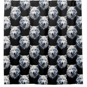White Wolf Head Pattern Design Shower Curtain
