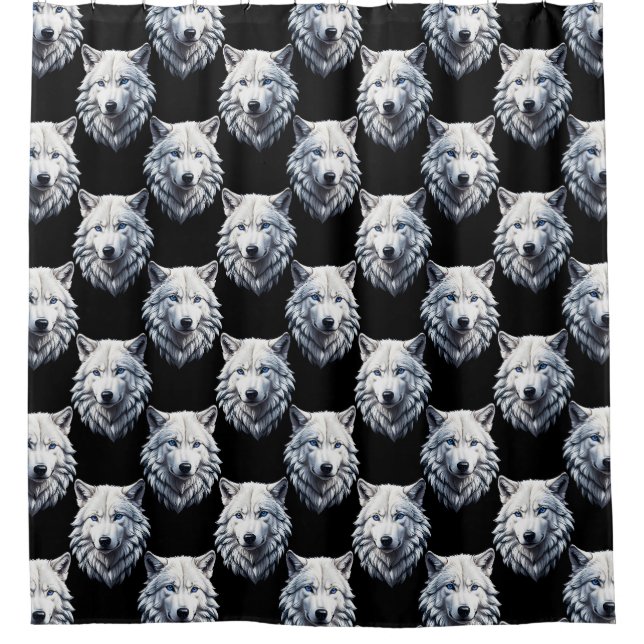 White Wolf Head Pattern Design  Shower Curtain (Front)