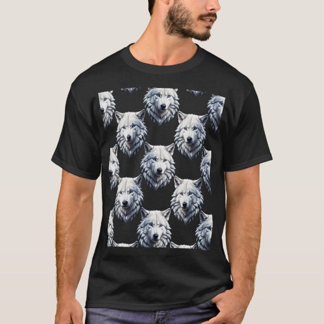 White Wolf Head Pattern Design  T-Shirt (Front)