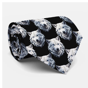 White Wolf Head Pattern Design  Tie