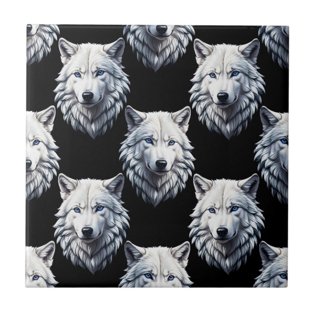 White Wolf Head Pattern Design  Tile (Front)