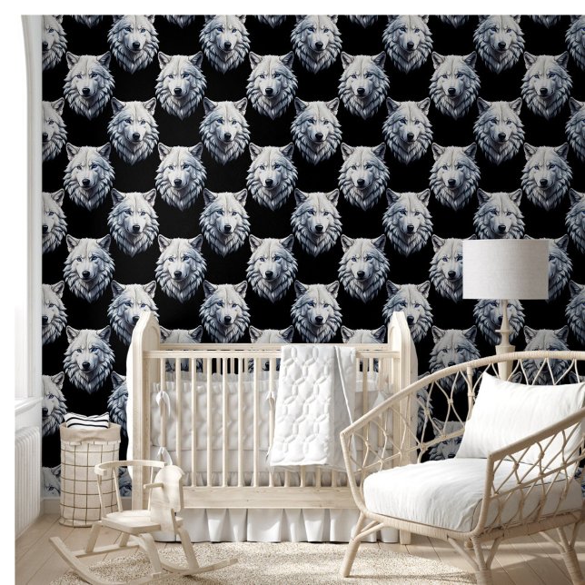 White Wolf Head Pattern Design  Wallpaper (Creator Uploaded)