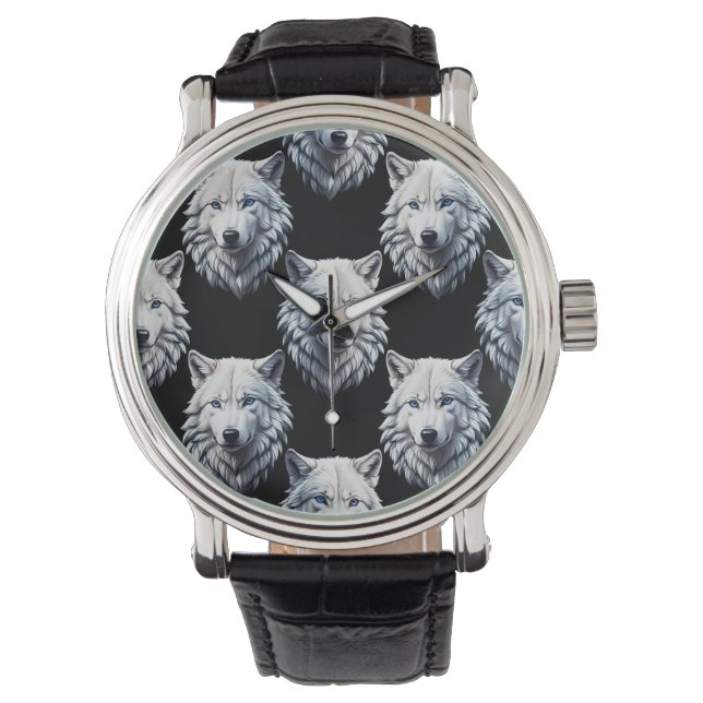 White Wolf Head Pattern Design  Watch (Front)
