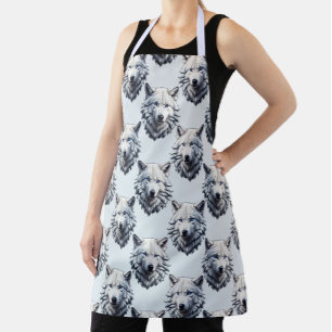 White Wolf Head Pattern Design - White  Apron