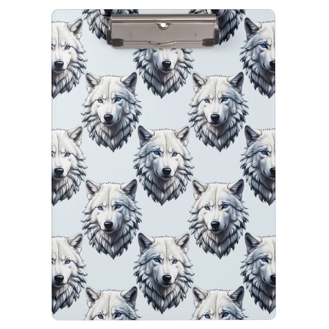 White Wolf Head Pattern Design - White  Clipboard (Front)