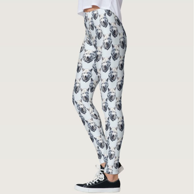 White Wolf Head Pattern Design - White  Leggings (Creator Uploaded)