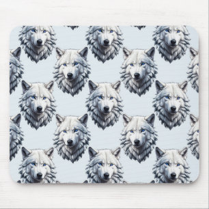 White Wolf Head Pattern Design - White Mouse Mat