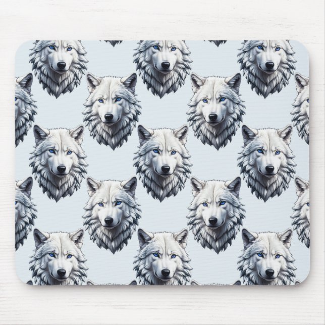White Wolf Head Pattern Design - White  Mouse Mat (Front)