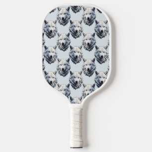 White Wolf Head Pattern Design - White Pickleball Paddle