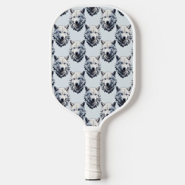 White Wolf Head Pattern Design - White  Pickleball Paddle (Front)